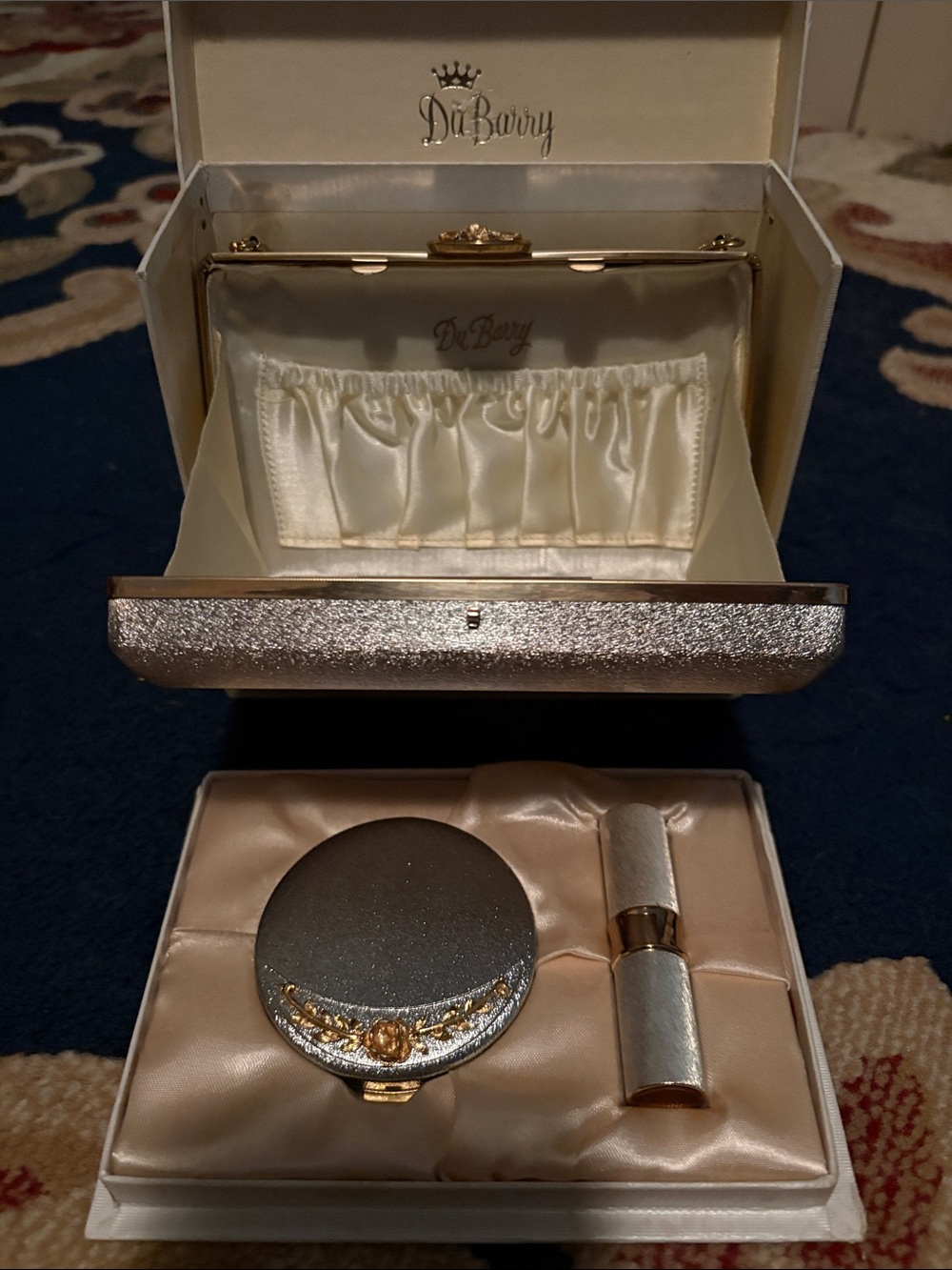 Dubarry of Ireland Silver Compact and Matching Lipstick with Gold Accents
